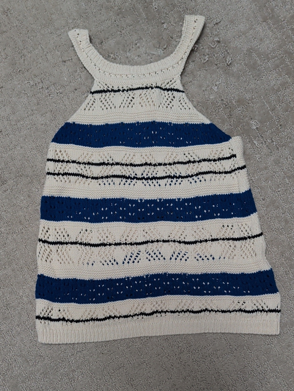 Sezane Cream & Blue Striped Knit Tank